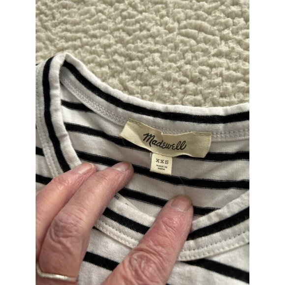 Madewell Womens Cotton Perfect Striped Crewneck Tee in White/Black NS582 - Picture 5 of 8